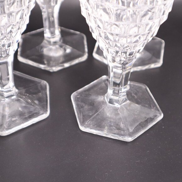 Fostoria American Clear Glass 6 7/8” Water Wine Goblets Hex Foot set of 4 vtg - Picture 4 of 10
